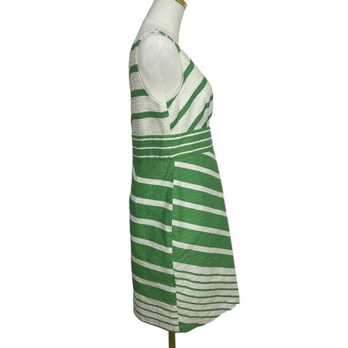 Just Taylor Dress Womens 8 White-Green Striped Sleeveless Fitted Waist A-Line