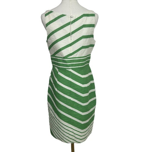 Just Taylor Dress Womens 8 White-Green Striped Sleeveless Fitted Waist A-Line