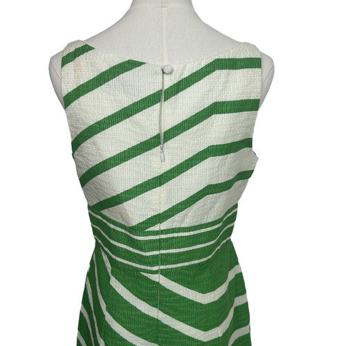 Just Taylor Dress Womens 8 White-Green Striped Sleeveless Fitted Waist A-Line