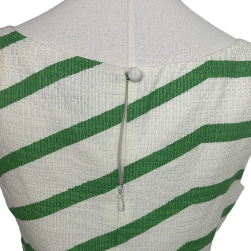Just Taylor Dress Womens 8 White-Green Striped Sleeveless Fitted Waist A-Line