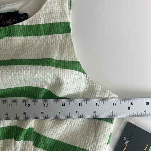Just Taylor Dress Womens 8 White-Green Striped Sleeveless Fitted Waist A-Line