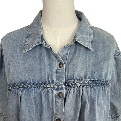 Jane + Delancey Shirt Womens XL Blue Denim Button Down Short Sleeve Western Retro