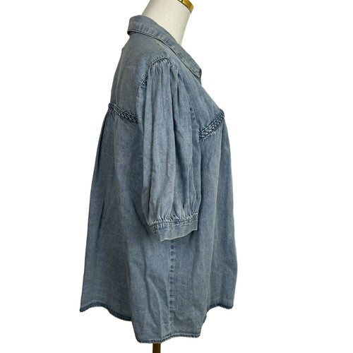 Jane + Delancey Shirt Womens XL Blue Denim Button Down Short Sleeve Western Retro