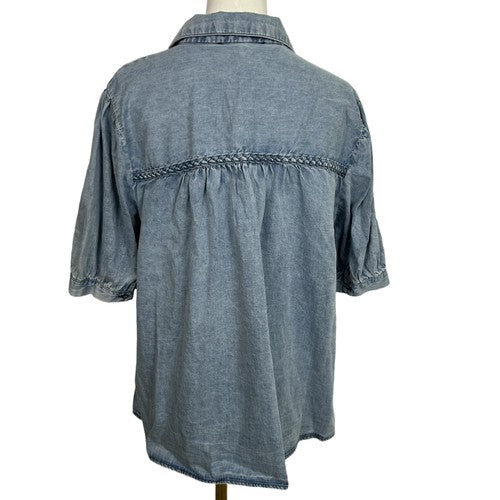 Jane + Delancey Shirt Womens XL Blue Denim Button Down Short Sleeve Western Retro