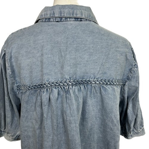 Jane + Delancey Shirt Womens XL Blue Denim Button Down Short Sleeve Western Retro