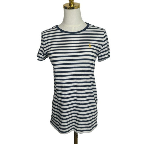 Ralph Lauren Sport TShirt Womens Sz M Striped White-Navy Logo Nautical Casual
