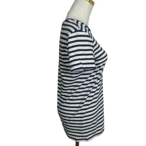 Ralph Lauren Sport TShirt Womens Sz M Striped White-Navy Logo Nautical Casual