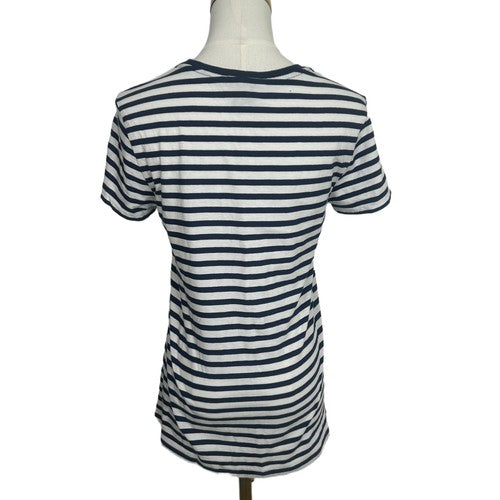 Ralph Lauren Sport TShirt Womens Sz M Striped White-Navy Logo Nautical Casual