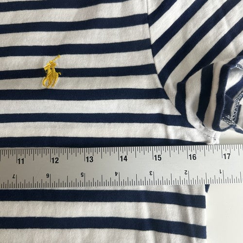 Ralph Lauren Sport TShirt Womens Sz M Striped White-Navy Logo Nautical Casual