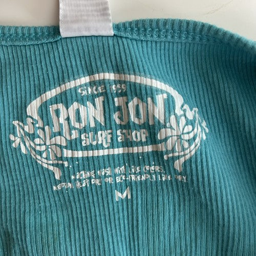Ron Jon Surf Shop Tank Top Womens Medium Teal Ribbed Beachy CasualCoastal Sunset