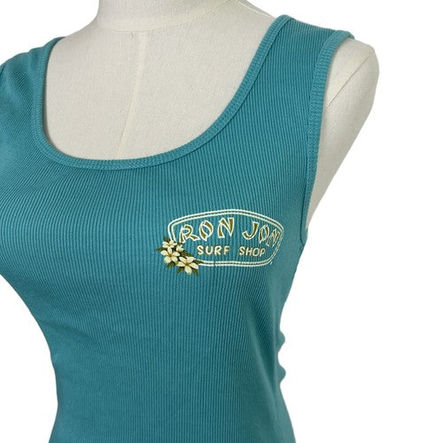 Ron Jon Surf Shop Tank Top Womens Medium Teal Ribbed Beachy CasualCoastal Sunset