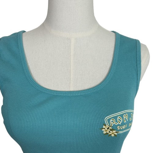 Ron Jon Surf Shop Tank Top Womens Medium Teal Ribbed Beachy CasualCoastal Sunset