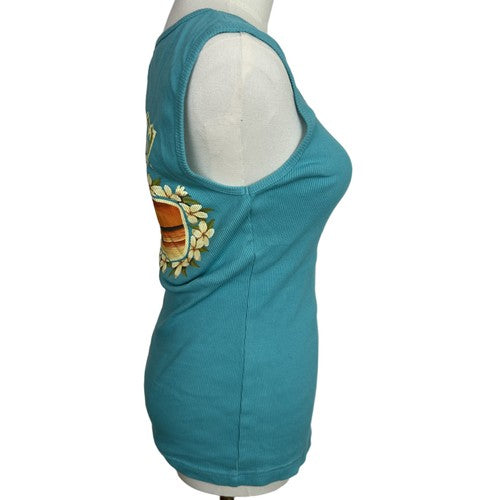 Ron Jon Surf Shop Tank Top Womens Medium Teal Ribbed Beachy CasualCoastal Sunset