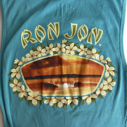 Ron Jon Surf Shop Tank Top Womens Medium Teal Ribbed Beachy CasualCoastal Sunset