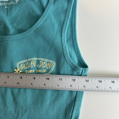 Ron Jon Surf Shop Tank Top Womens Medium Teal Ribbed Beachy CasualCoastal Sunset