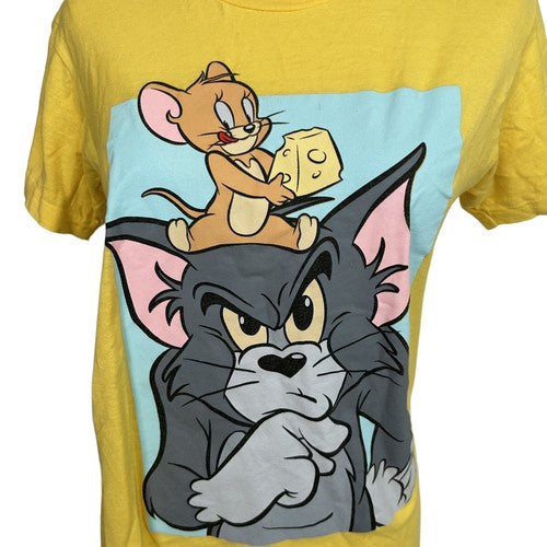 Tom & Jerry TShirt Women Small Yellow Cartoon Graphic Classic Crewneck Retro Fun