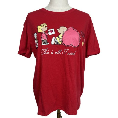 Peanuts TShirt Youth Medium Red Graphic Print Snoopy Valentine Fun Cartoon Retro