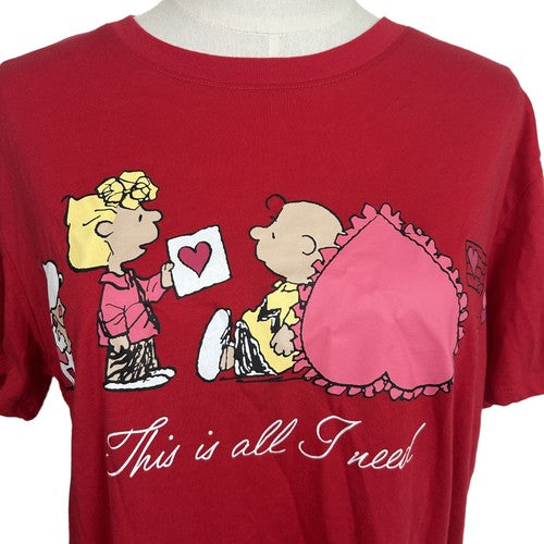 Peanuts TShirt Youth Medium Red Graphic Print Snoopy Valentine Fun Cartoon Retro