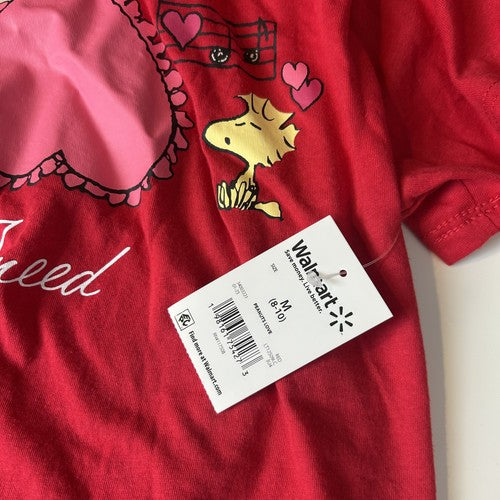 Peanuts TShirt Youth Medium Red Graphic Print Snoopy Valentine Fun Cartoon Retro