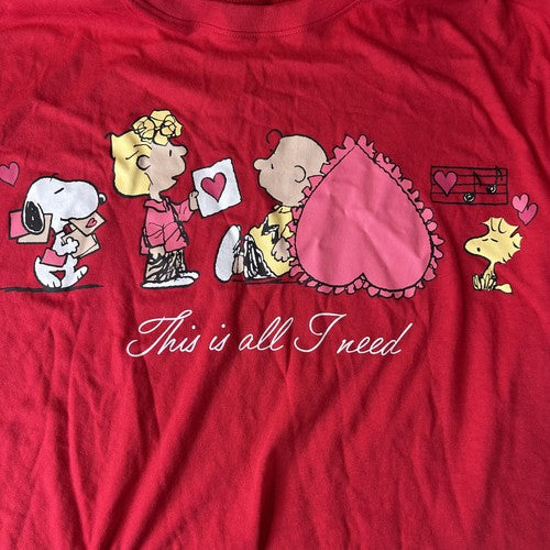 Peanuts TShirt Youth Medium Red Graphic Print Snoopy Valentine Fun Cartoon Retro