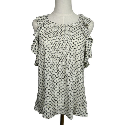 Abercrombie Fitch Blouse Womens Sz M White Black Sleeveless Ruffled Modern Chic