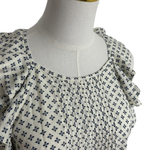 Abercrombie Fitch Blouse Womens Sz M White Black Sleeveless Ruffled Modern Chic