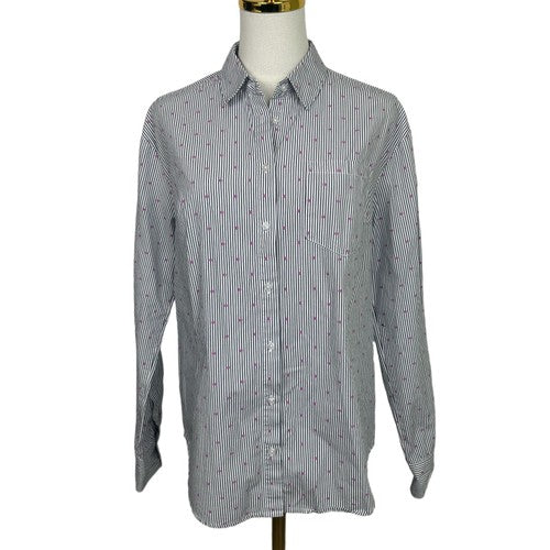 A New Day Button Down Shirt Womens Medium Striped Polka Dot Classic Long Sleeve
