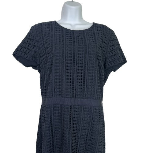 Banana Republic Maxi Dress Womens 12 Navy Blue Eyelet Tiered Cotton Cottagecore