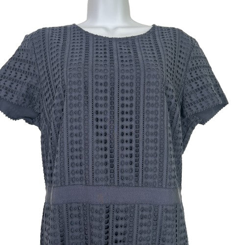 Banana Republic Maxi Dress Womens 12 Navy Blue Eyelet Tiered Cotton Cottagecore