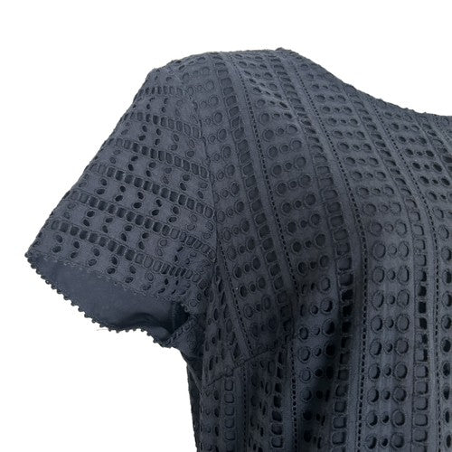 Banana Republic Maxi Dress Womens 12 Navy Blue Eyelet Tiered Cotton Cottagecore