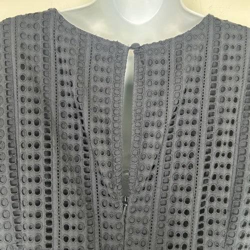 Banana Republic Maxi Dress Womens 12 Navy Blue Eyelet Tiered Cotton Cottagecore